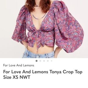 For Love And Lemons Tonya Crop Top in blues and reds. Size S new with tags